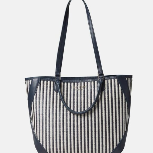 Kate Spade Buddie Striped Straw Small Tote with Zip Pouch - Blazer Blue Multi - Picture 3 of 5